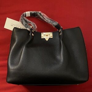 Elegant Black Satchel with Gold Details